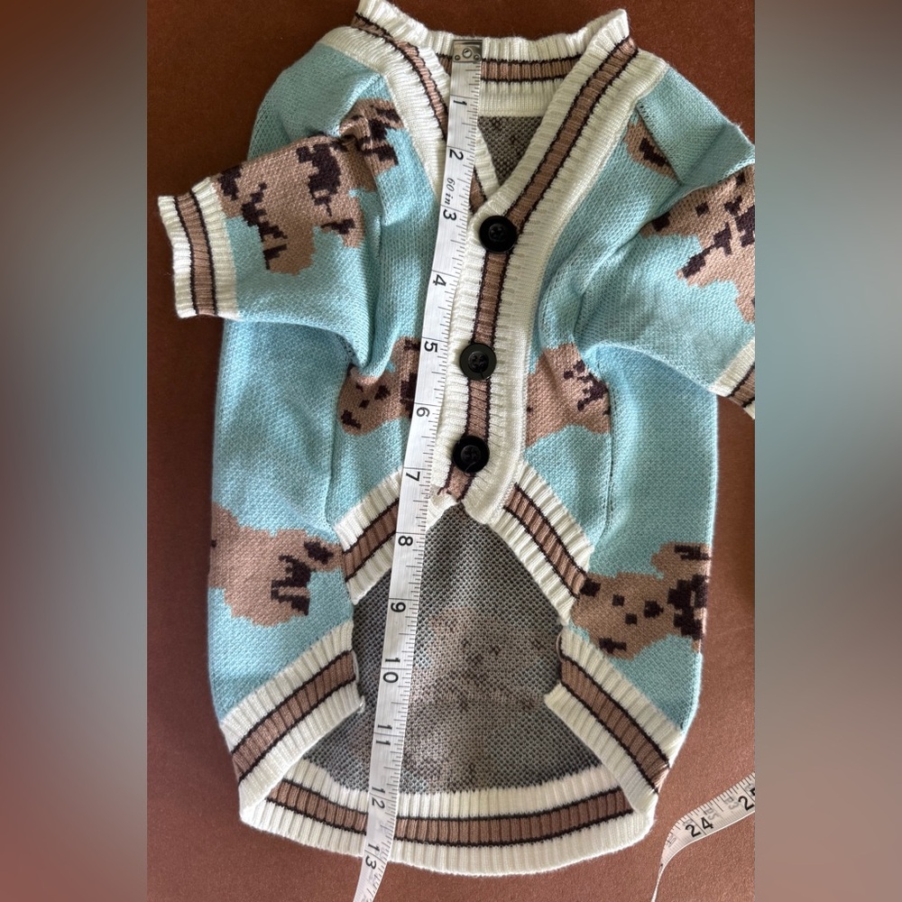 Light Blue Dog Sweater with Brown Bear Pattern - Picture 3 of 4